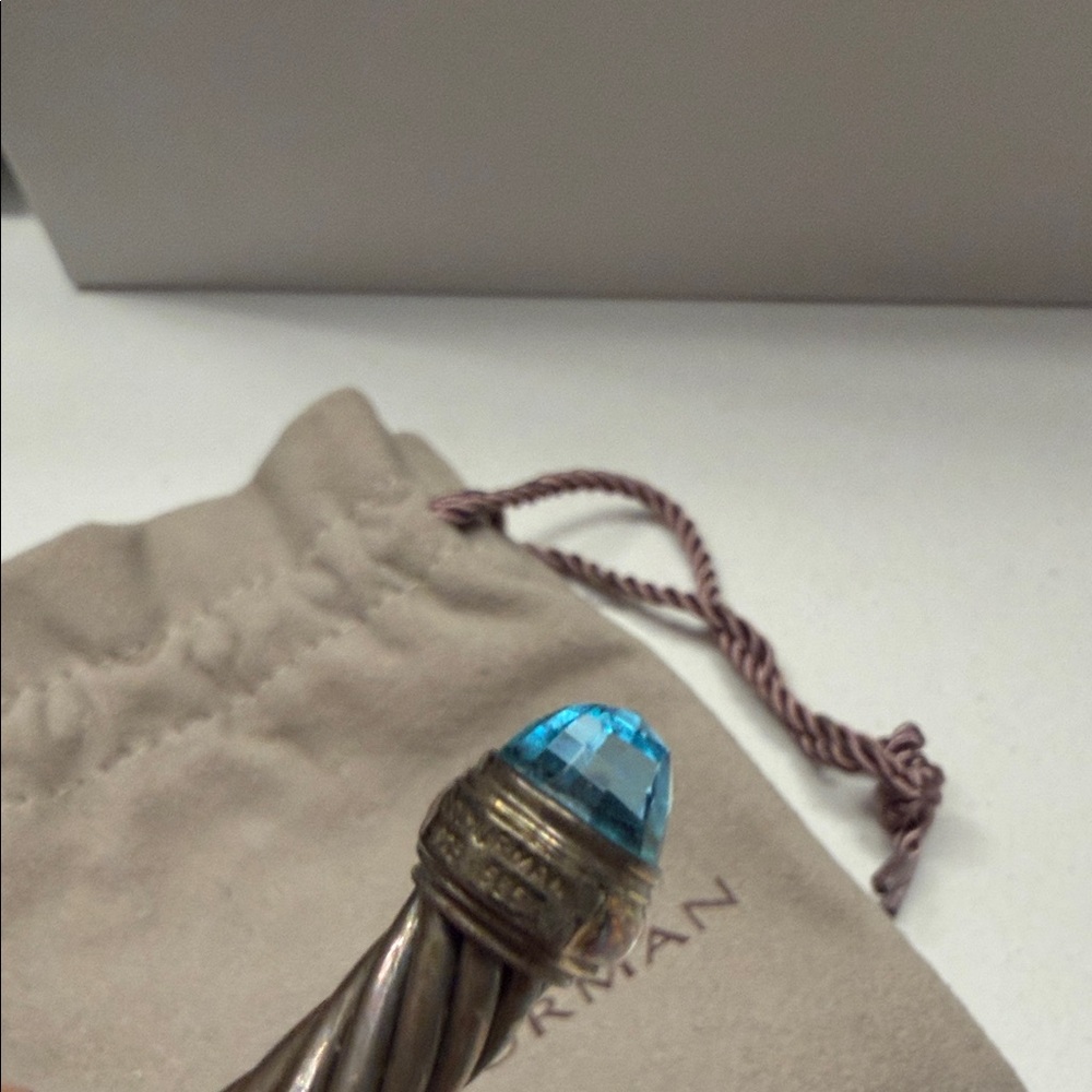David Yurman Twisted Silver Bracelet with Blue Ends - Picture 4 of 5